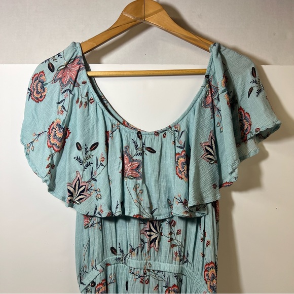 American Rag Light Blue Floral Off Shoulder Boho Maxi Dress SZ XL - Picture 6 of 14